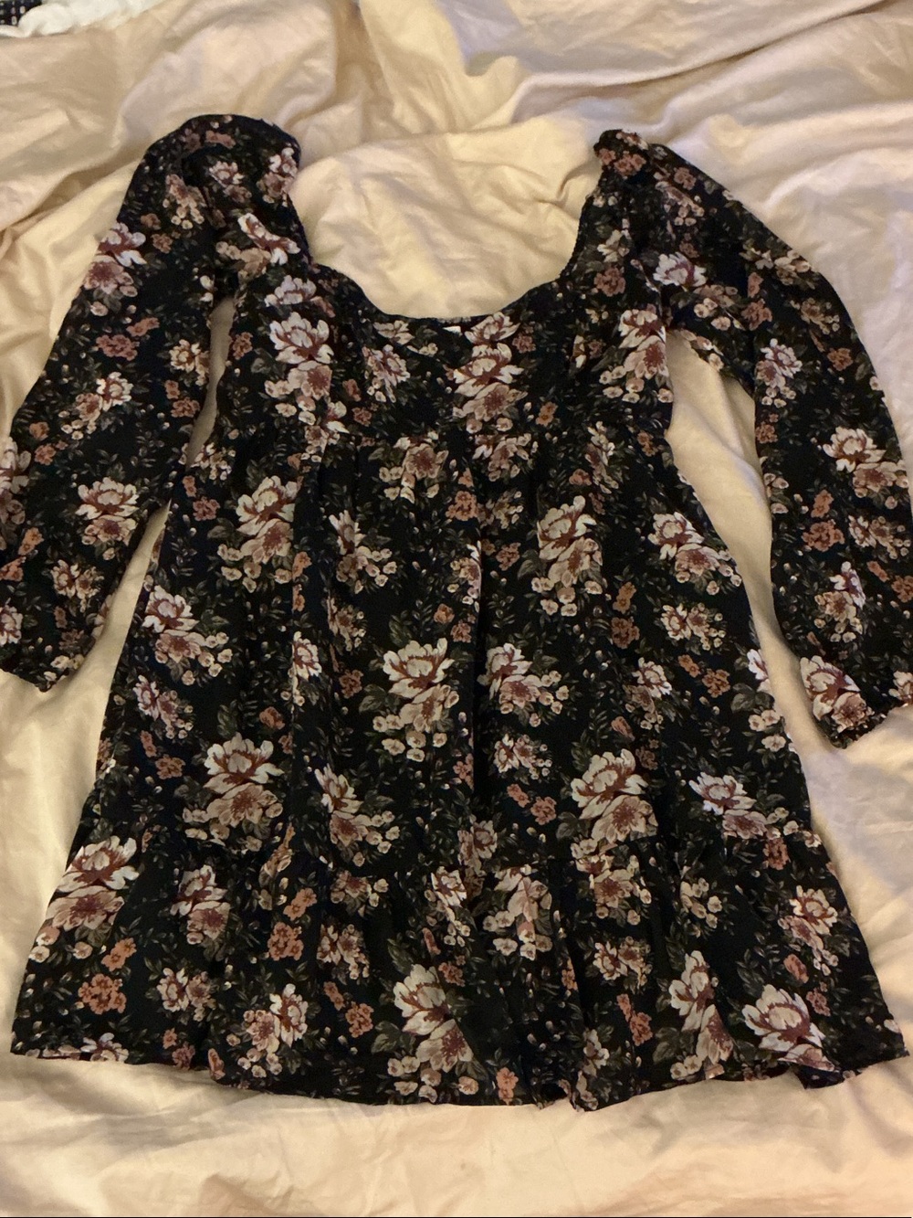 Black Floral Long Sleeve Dress
